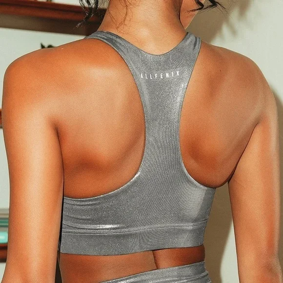 NWT Anthropologie All Fenix Liquid Metallic Olive High-Impact Sports Bra - Picture 6 of 6